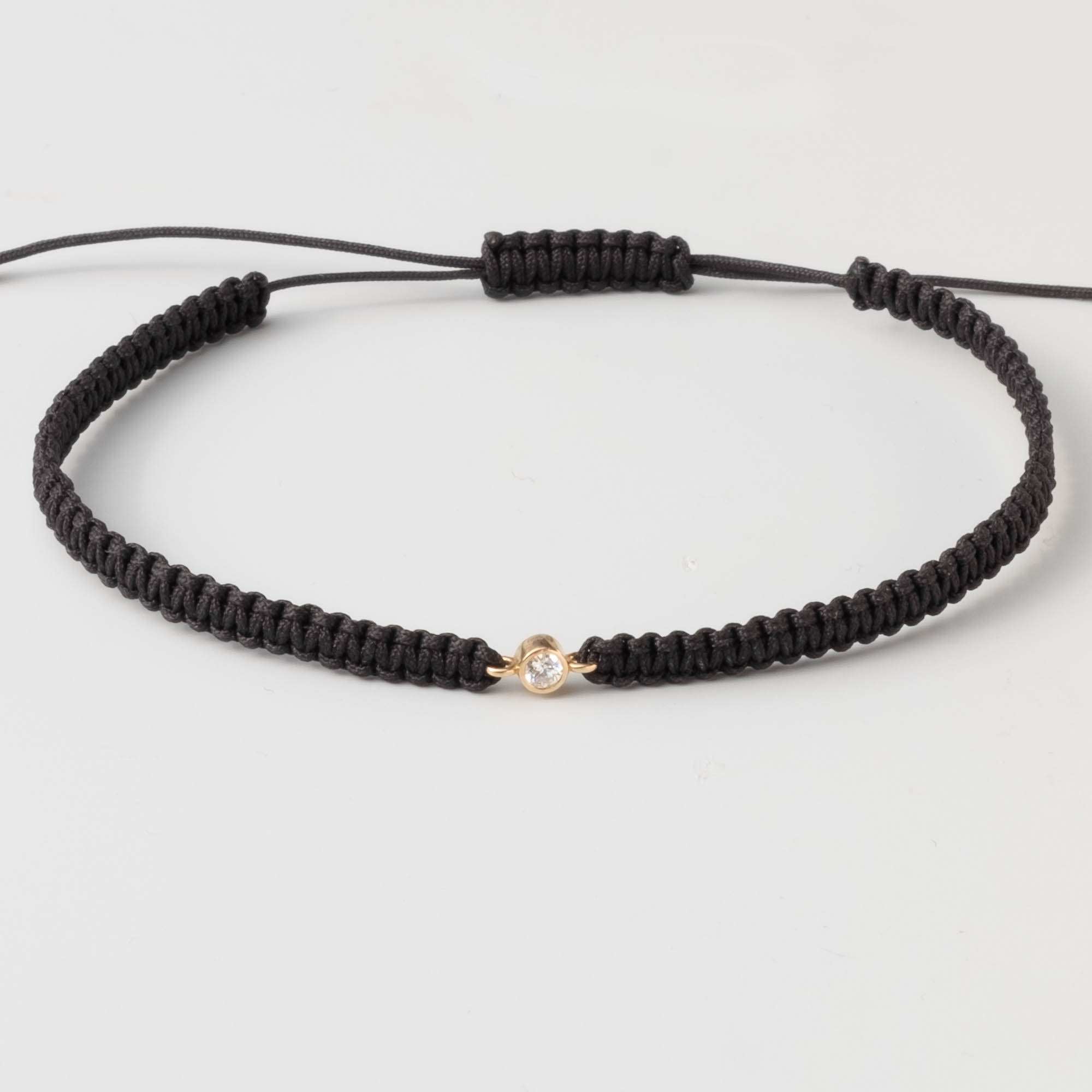 Makramee Armband mit Diamant schwarz Echtgold